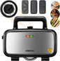 Sandwich Maker 3-in-1, Belgian Waffle Maker and Electric Panini Grill with 5-Gear Temperature and LED Indicator Lights, 3 Sets of Detachable Non Stick Plates, 1200W