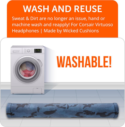 WC BandZ Virtuoso - Protective Headband Cover for Corsair Virtuoso Gaming Headsets - Machine Washable, No More Flaking Leather - Compatible with Virtuoso Wireless, XT, and SE | 90's Black