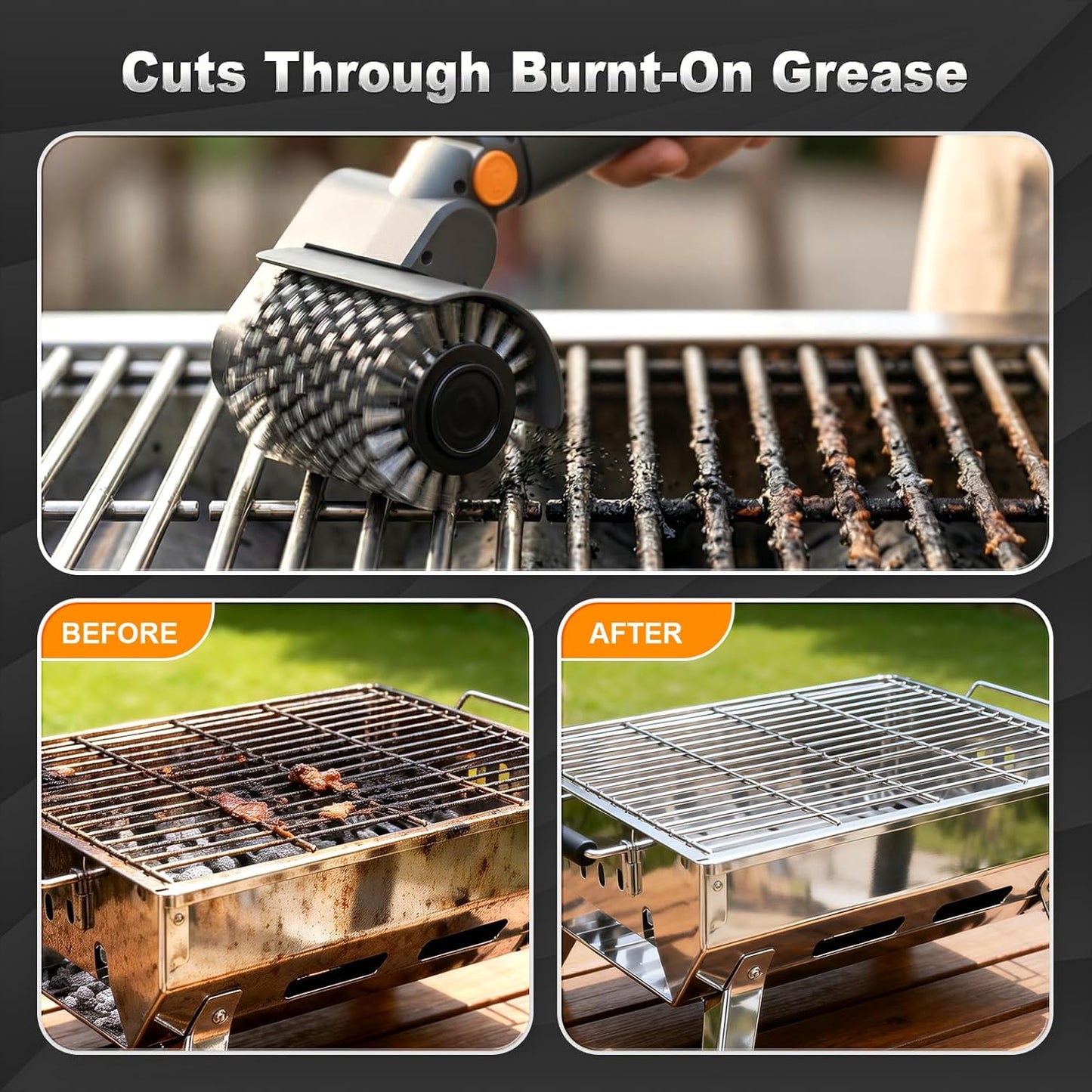 Upgraded Electric Grill Brush - Extreme 50kg Torque Power Grill Brush | Safe for All Grills, 7.4V Motor, SUS304 Anti-Shedding Bristle, with Heat Resistant Mat & Polishing Pad