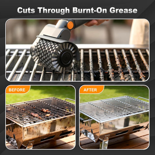 Upgraded Electric Grill Brush - Extreme 50kg Torque Power Grill Brush | Safe for All Grills, 7.4V Motor, SUS304 Anti-Shedding Bristle, with Heat Resistant Mat & Polishing Pad