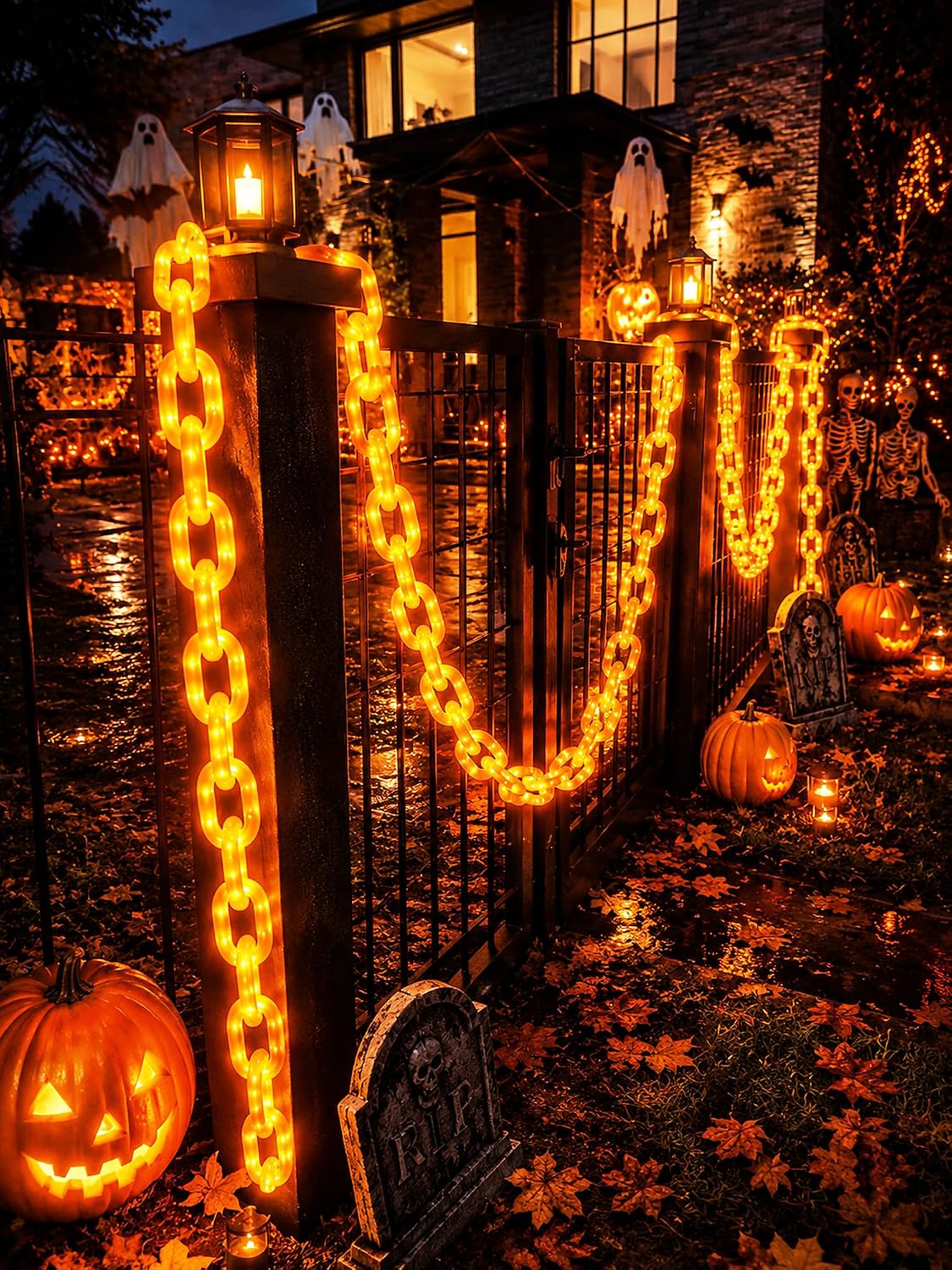 Battery Halloween Chain Lights 10 FT 160 LED Orange Light-Up Plastic Timer