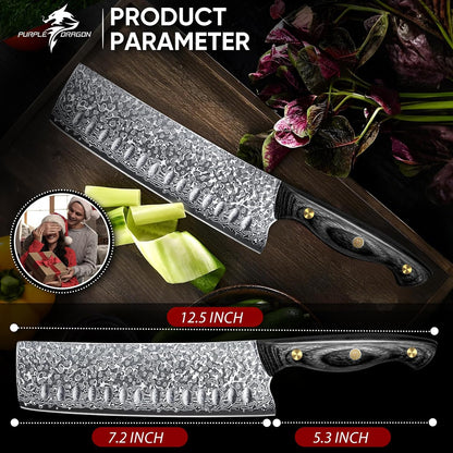 Purple Dragon Damascus Fish Fillet Knife - 7 inch Flexible Boning Knife with VG10 Core, Kitchen Slicing Knife with Full Tang Handle, Birthday Dad Mom Gift