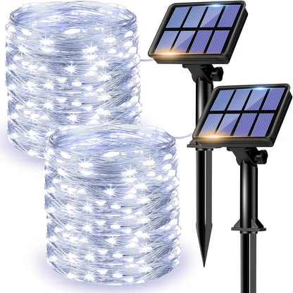 Solar Fairy Lights Outdoor, 2 Pack Total 240 LED Solar String Lights, 8 Modes Solar Twinkle Lights Outdoor Waterproof, Copper Wire Lights for Garden Tree Yard Party Christmas Decorations (Cool White)