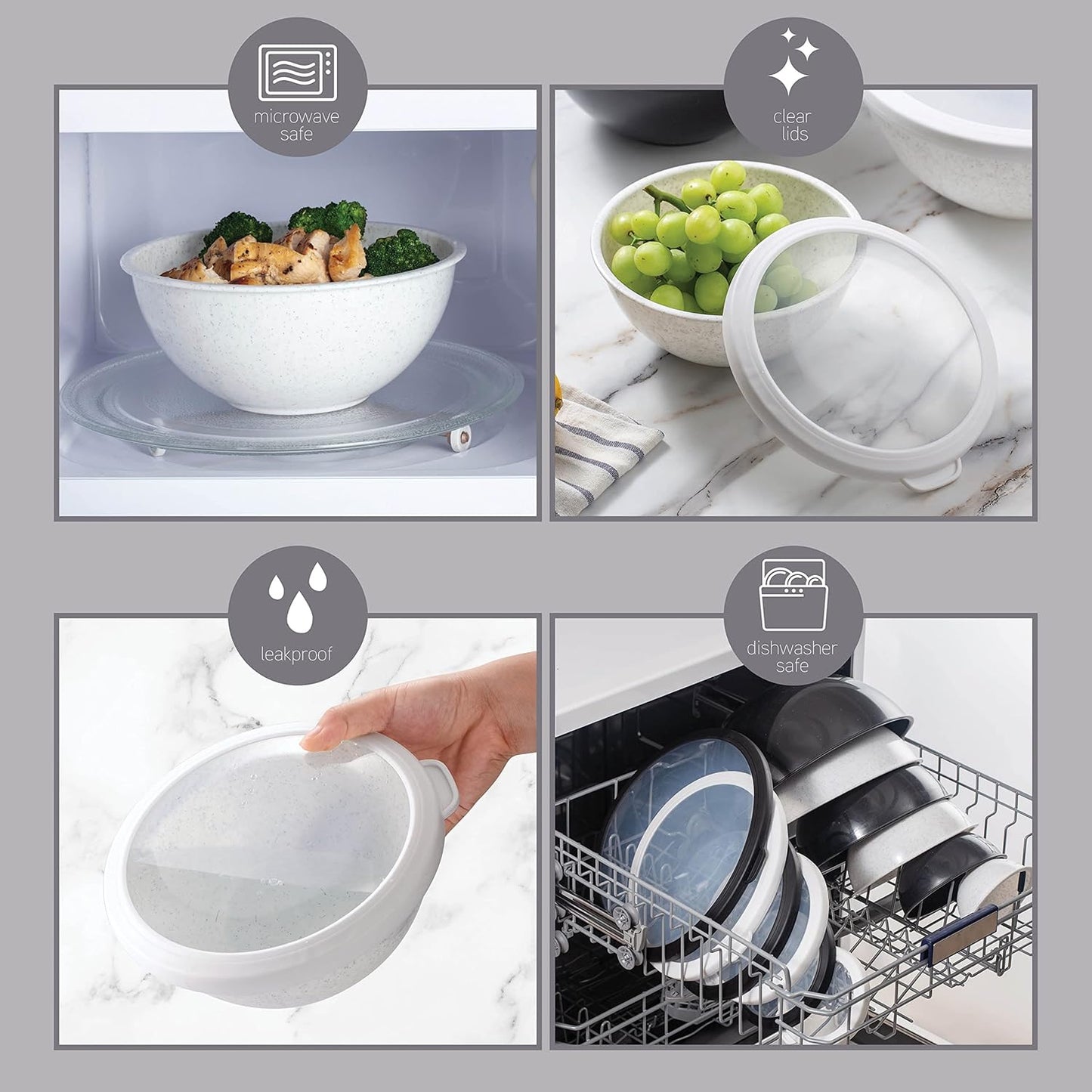 COOK WITH COLOR Mixing Bowls with TPR Lids - 12 Piece Plastic Nesting Bowls Set Includes 6 Prep Bowls and 6 Lids, Microwave Safe Mixing Bowl Set (Mint)