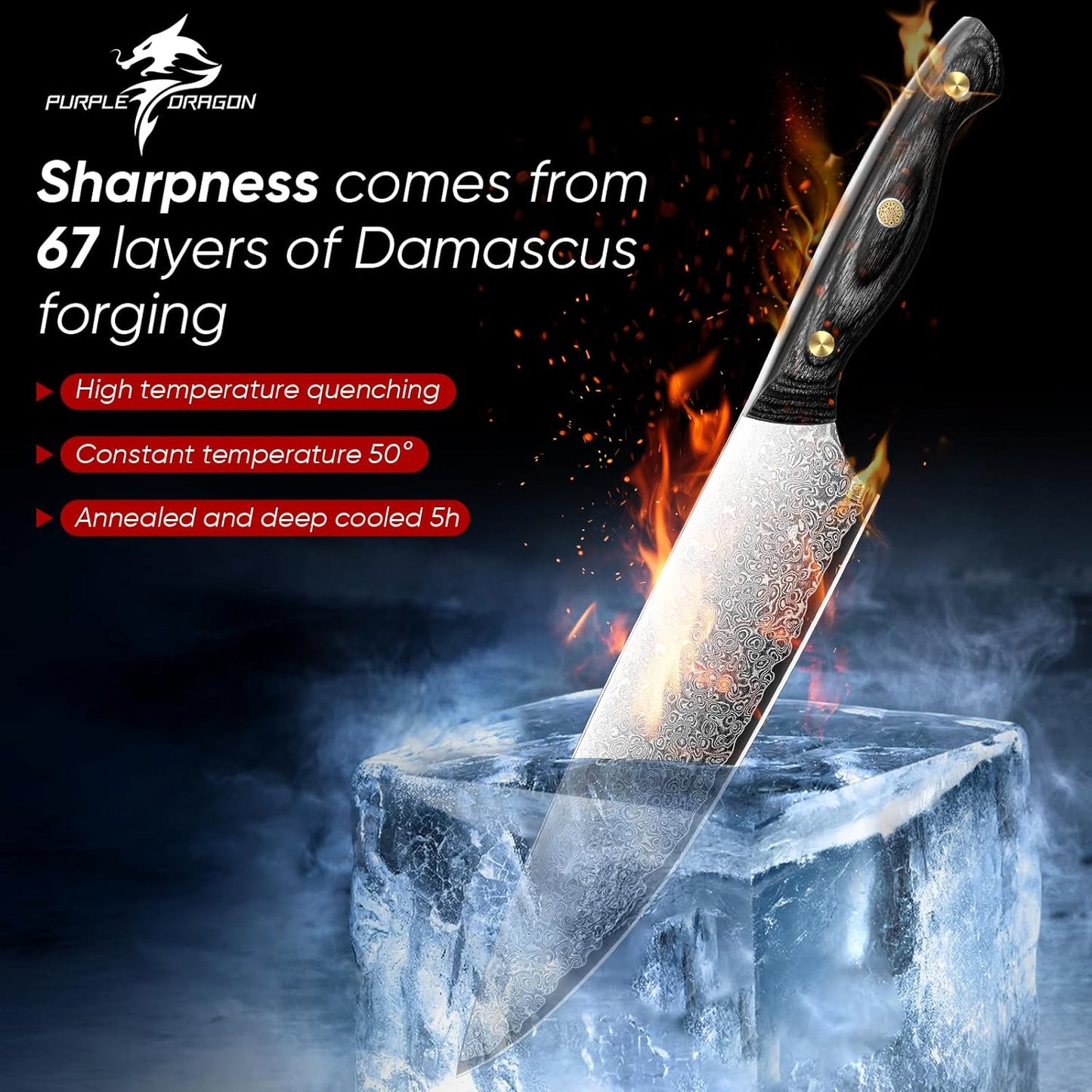 Purple Dragon Damascus Fish Fillet Knife - 7 inch Flexible Boning Knife with VG10 Core, Kitchen Slicing Knife with Full Tang Handle, Birthday Dad Mom Gift