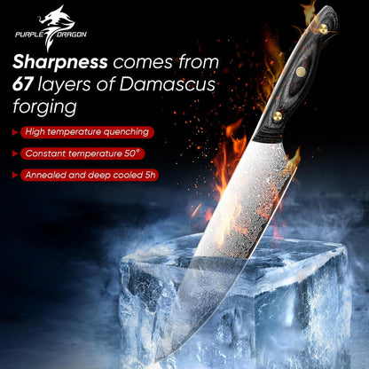 Purple Dragon Damascus Fish Fillet Knife - 7 inch Flexible Boning Knife with VG10 Core, Kitchen Slicing Knife with Full Tang Handle, Birthday Dad Mom Gift