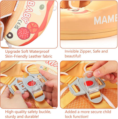Mambobaby Baby Swim Float with Canopy, Non-Inflatable Solid Baby Float, Upgrade Soft Skin-Friendly Material Infant Swim Float