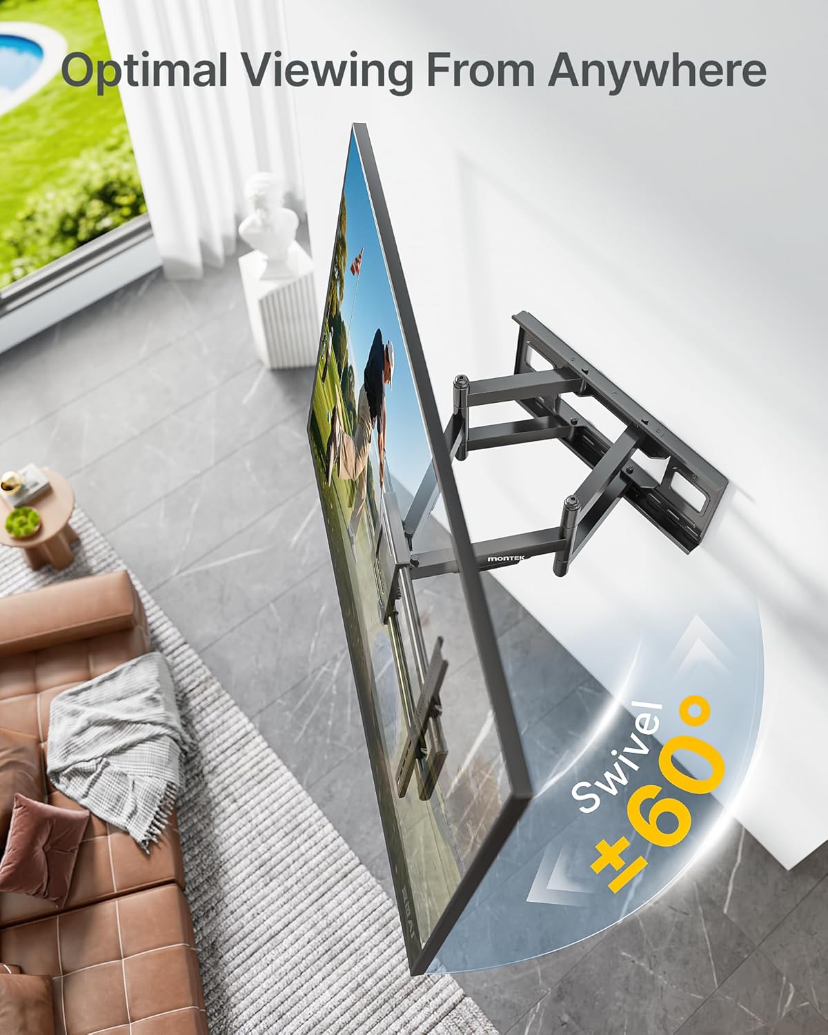 monTEK Heavy Duty TV Wall Mount for 60"–120" TVs, Pre-Assembled & 265lbs 3X Tested, Full Motion TV Mount with Tool-Free Tilt/Swivel/Extension, Max VESA 900x600, Fits 16"/18"/24" Studs - PuriLite