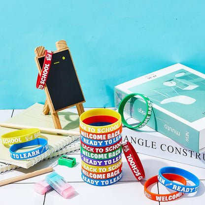 Welcome Back to School Bracelets Silicone Wristbands Rubber First Day of School Favors Rewards School Opens Prize for Students Teens Semester Begins School Party Supplies Decorations