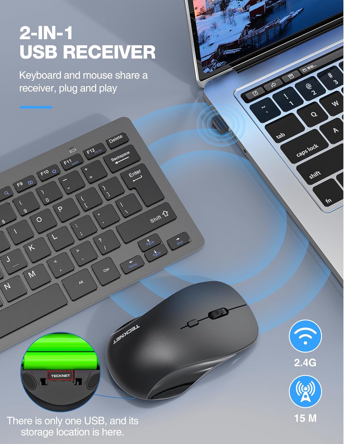 TECKNET Keyboard and Mouse Wireless - Compact 2.4GHz Wireless Keyboard and Mouse Combo with Adjustable DPI, Ultra-Quiet Clicks, Lag-Free Performance for Computer, Laptop, PC, Windows, Mac, Chrome OS