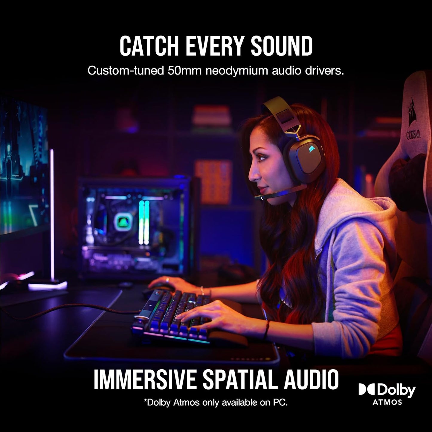 Corsair HS80 RGB USB Premium Gaming Headset with Dolby Audio 7.1 Surround Sound (Broadcast-Grade Omni-Directional Microphone, Memory Foam Earpads, High-Fidelity Sound, Durable Construction) Carbon