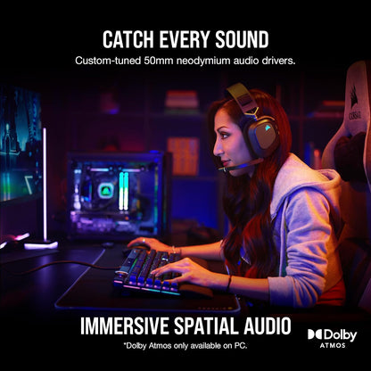 Corsair HS80 RGB USB Premium Gaming Headset with Dolby Audio 7.1 Surround Sound (Broadcast-Grade Omni-Directional Microphone, Memory Foam Earpads, High-Fidelity Sound, Durable Construction) Carbon