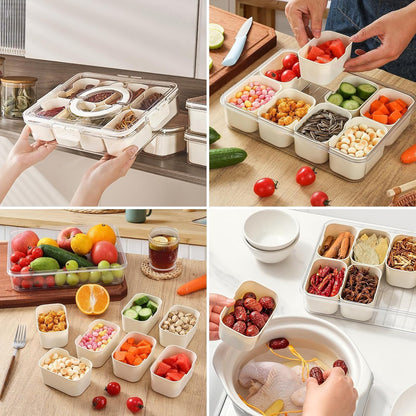 KIGITIONE Snackle Box, Pink 8 Compartments Portable Serving Tray, Divided Snackle Box Container with Lid and Handle, Snack Organizer for Fruits, Snacks, Nuts, Candy, Ideal for Party, Travel & Picnics