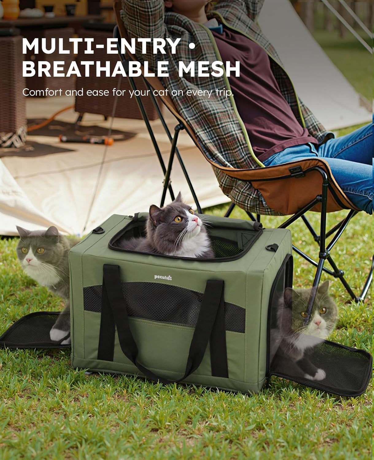 Pecute Cat Carrier Dog Carrier with Stable Structure, Breathable Mesh Fabric Pet Carrier for for Small Cats Dogs Puppies up to 5KG,Soft-Sided Dog Carrier Suitable for Both Long and Short Trips,Gray