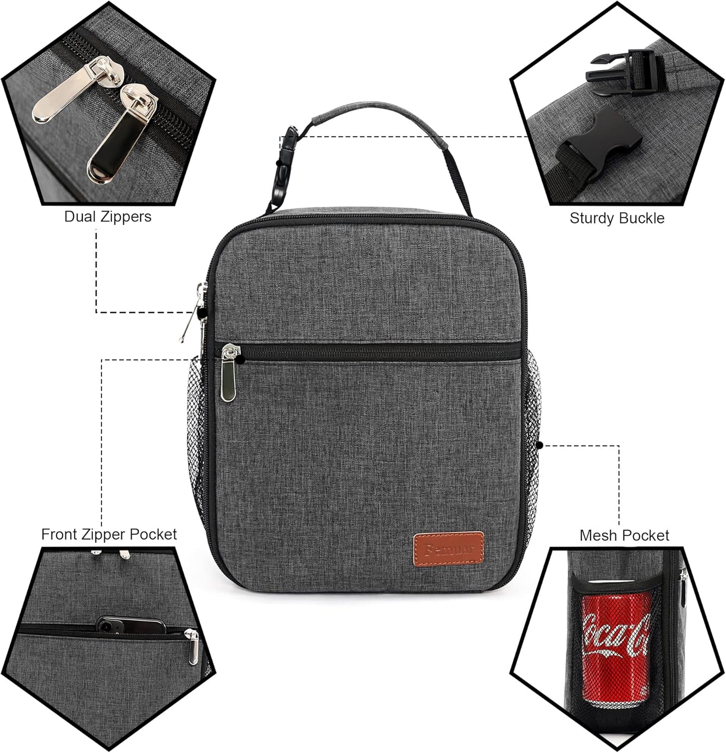 Lunch Box for Men Women Adults Small Lunch Bag for Office Work Picnic - Reusable Portable Lunchbox, Black