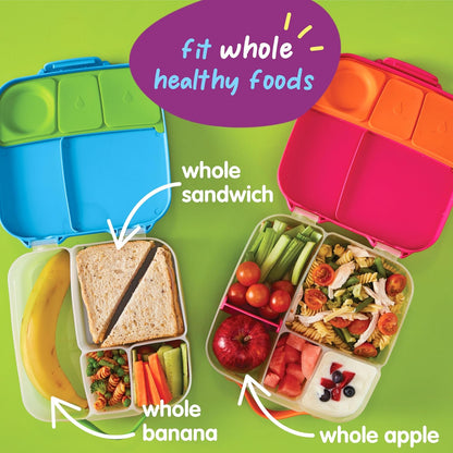 b.box 5-Compartment bento Style Lunch Box for Kids, Toddlers, Childrens, BPA-Free Food Storage Container with Cooler Pack, ON-The-GO Food Box with Handles Included Custom Divider, Lemon Twist