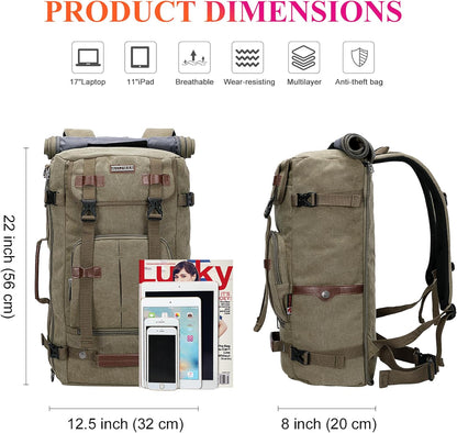 WITZMAN Canvas Backpack Vintage Travel Backpack Large Laptop Bags Convertible Shoulder Rucksack