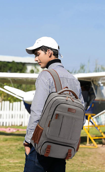 Tzowla Canvas Laptop Backpack Men,Bag for Women,School Travel College Work Rucksack Fits 15.6 Inch Laptop,Bookbag with USB Charging Port,Dark Grey