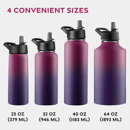 FineDine Water Bottle - Stainless Steel Insulated Water Bottle with Straw Lid, Flip Lid & Wide-Mouth Cap - Keeps Hot and Cold - 25 Oz / 739ml - Pure Pearly White