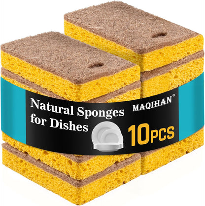 MAQIHAN 10PCS Natural Sponges for Dishes - Biodegradable Sponges Kitchen Eco Friendly Dish Sponge Non-Scratch Sponges for Cleaning Kitchen