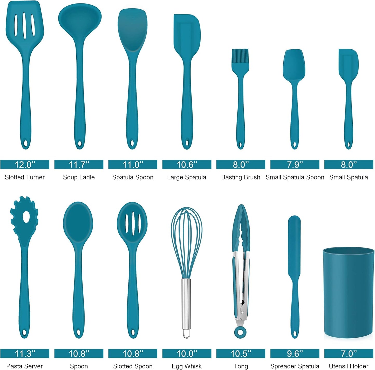 LIANYU 14 Pcs Cooking Utensils Set with Holder, Heat Resistant Silicone Kitchen Cookware Utensils Set, Kitchen Cooking Tools Includes Spatula Spoon Turner Whisk Tong, Dishwasher safe, Dark Blue