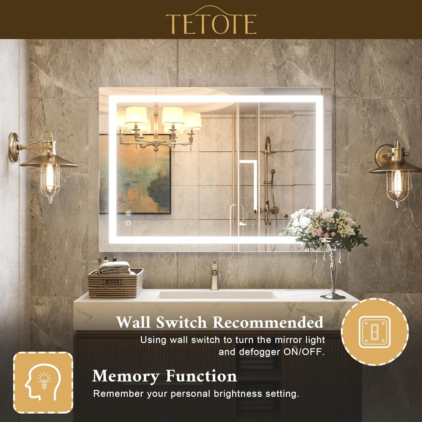 TETOTE 36 x 28 Bathroom LED Mirror Bedroom LED Mirror Fashion Style Vanity Makeup Mirror Dimmable Anti-Fog Wall Mounted Birthday Gift Housewarming Gift Wedding Gift