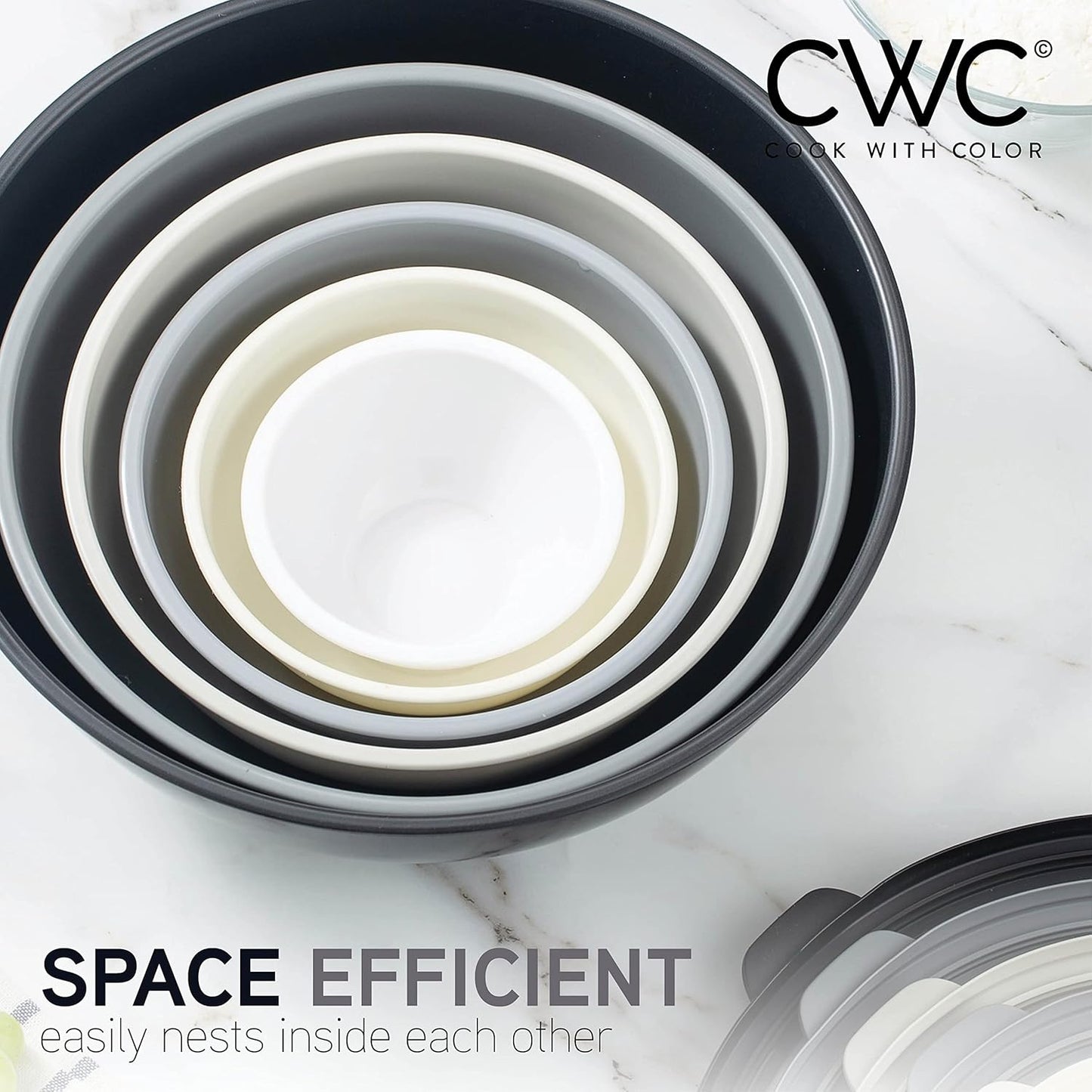 COOK WITH COLOR Mixing Bowls with TPR Lids - 12 Piece Plastic Nesting Bowls Set Includes 6 Prep Bowls and 6 Lids, Microwave Safe Mixing Bowl Set (Green)