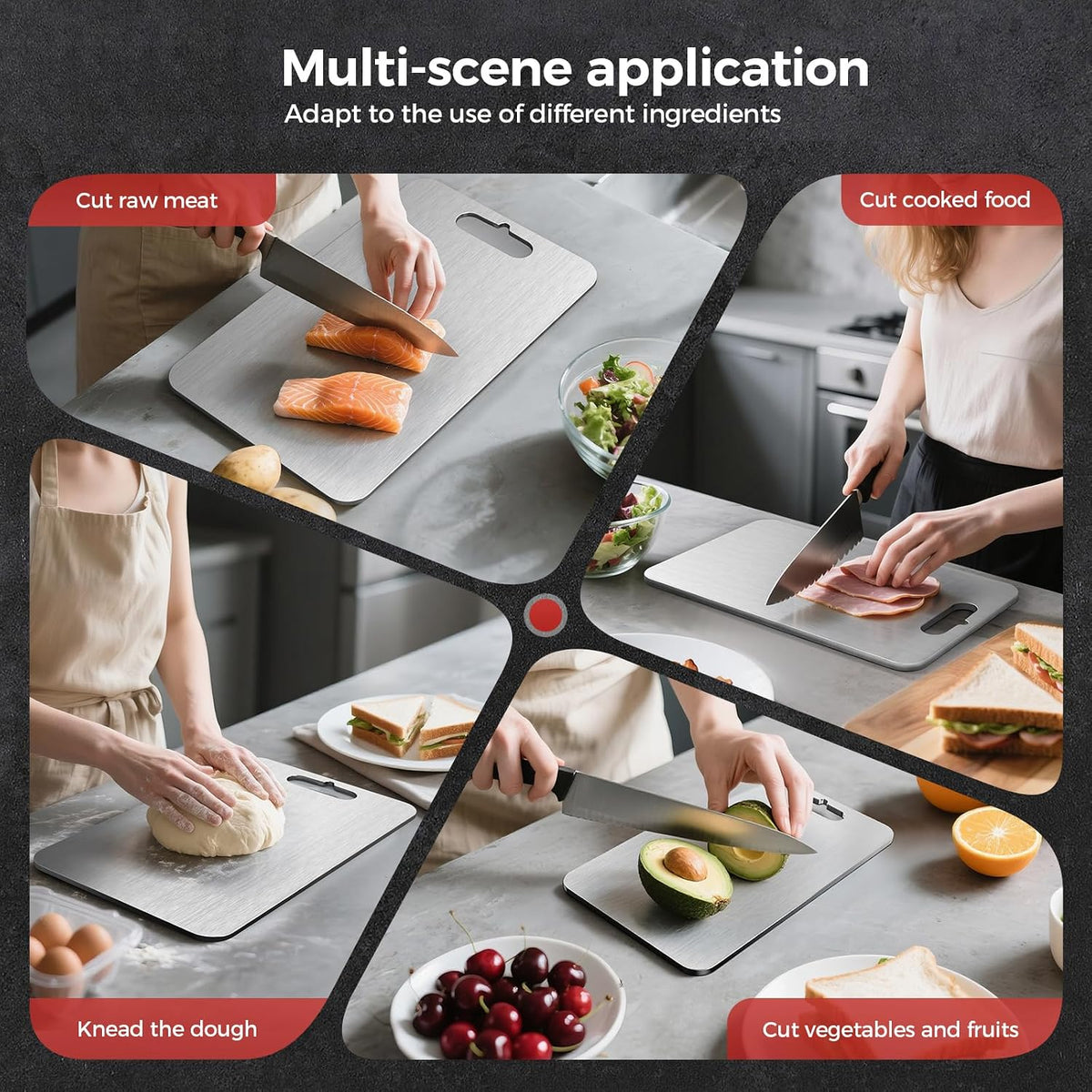 100% Pure Titanium Cutting Board Set of 3, Non-Toxic Titanium Cutting Boards for Kitchen, Double-Sided Food Grade Cutting Board Ideal Charcuterie & Cutting for Meat,Vegetables,Durable Dishwasher