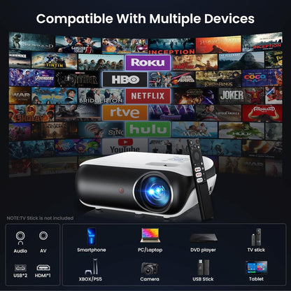 Official Licensed Google TV Smart Projector, HAPPRUN Projector 4k Support with Dolby Sound, Built-in Streaming Apps, Native 1080P, Wi-Fi & Bluetooth, Projecteur for Home Cinema,Gaming,Outdoor