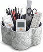 Flower Shaped Leather Art Supply Organizer,Remote Control Holder,360 Degree Spinning,Multi-Functional Pencil Holder,5 Compartments Desktop Stationary Organizer(1-Flower Grey)