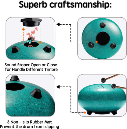 Lronbird Steel Tongue Drum Percussion, 6 Inch 8 Notes Musical Instruments, Music Gifts for Family Friends (Malachite)