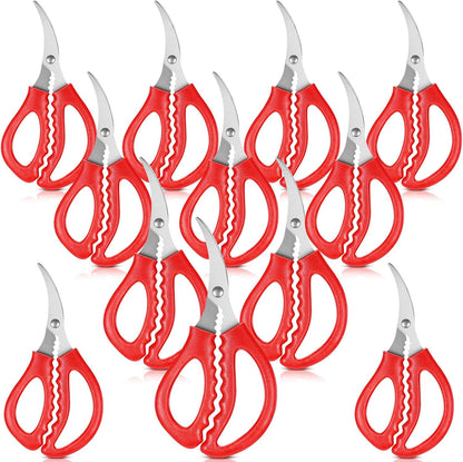Gisafai 20 Pcs Kitchen Seafood Scissors for Crab Bulk,Leg Scissors Multifunctional Stainless Steel Shears Crab Leg Crackers Fish Shrimp Lobster Tools for Kitchen Seafood Peeling (Red)
