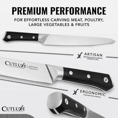 Cutluxe Butcher Knife – 10″ Cimeter Breaking Knife, Razor Sharp Forged High Carbon German Steel, Full Tang Carving Knife, Ergonomic Handle Design – Artisan Series