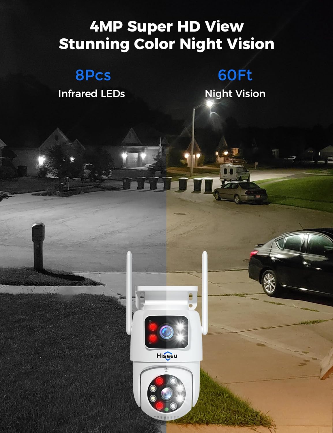 Hiseeu Wireless Security Camera System, 5G & 2.4G WiFi, Outdoor Camera for Home Security, Dual Lens, 360° Pan & Tilt, Auto Tracking, Color Night Vision, 1TB HDD No Subscription, WiFi Pro, Need Plug In