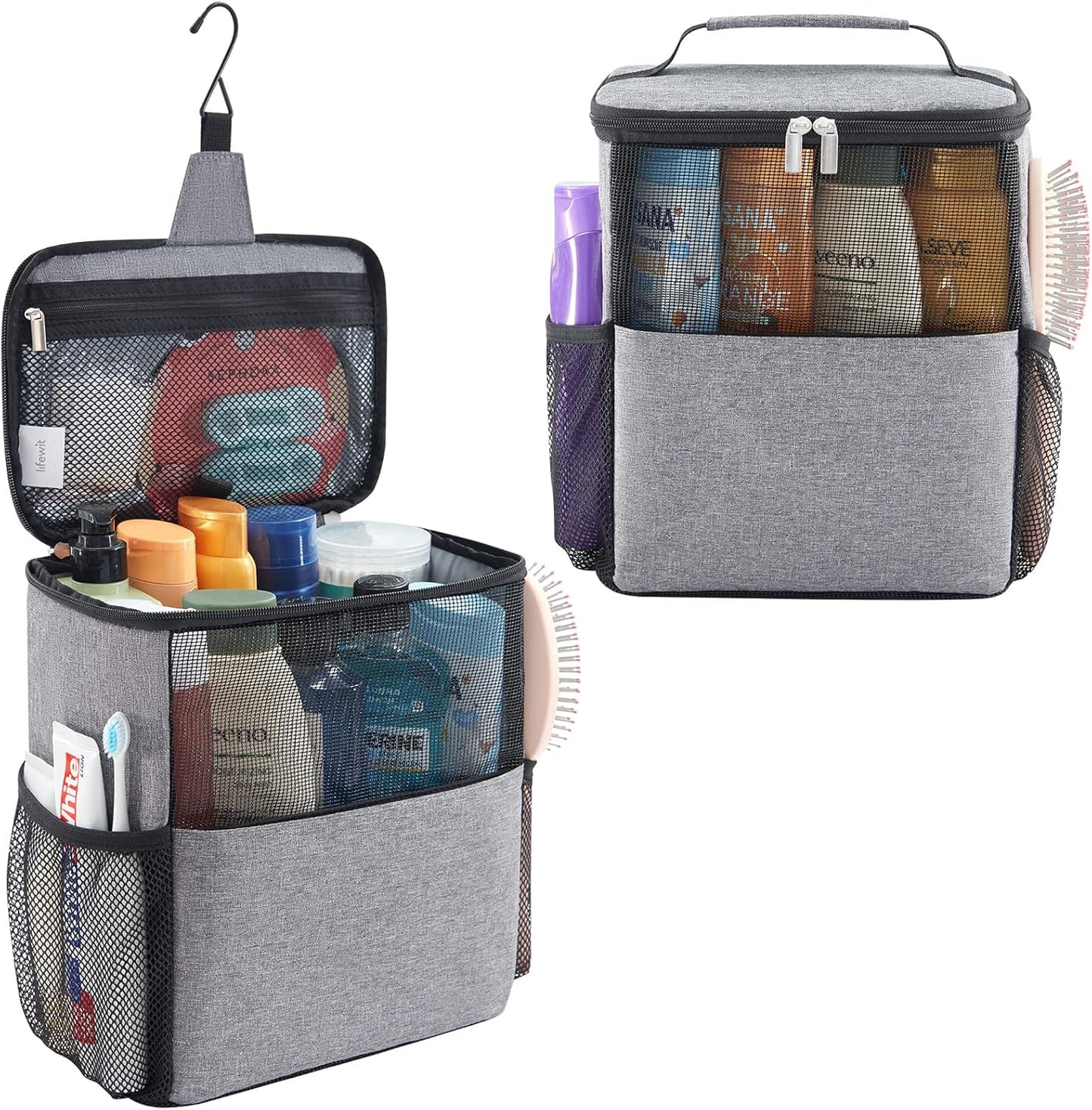 Lifewit Shower Bag Mesh Shower Caddy Portable College Dorm Room Essentials Tote Bag for Bathroom, Gym, Travel, Camping Quick Dry Hanging Shower Organizer Basket Toiletry Bag, Medium, Black