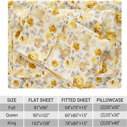 Viviland Floral Queen Sheet Set - 4 Piece Vintage Pink & Yellow Flower Patterned Bed Sheets - Soft, Breathable Microfiber Sheets with Deep Pocket, Non-Slip Fitted Sheets & Pillowcases