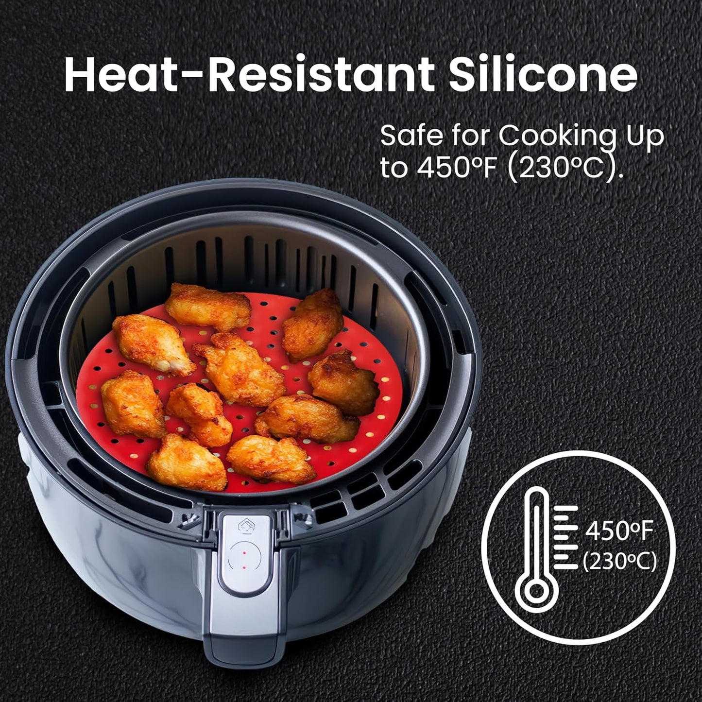 Collapsible Silicone Air Fryer Basket Liners Pot - AirFryer Liners Reusable Bowls for 5 Quart or Bigger - Air Fryer Accessories 2 Pack - Round Silicone Liners (Red & Black)