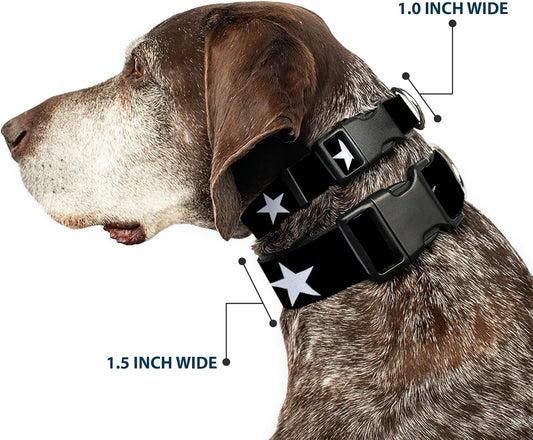 Buckle-Down PC-W21909-M Dog Collar Plastic Clip Buckle, 1"x11"-17", Star Black/White - PuriLite