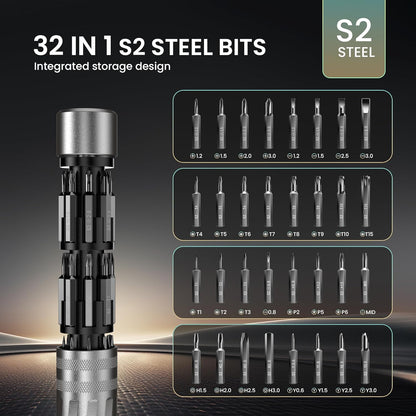 JOREST 32-in-1 Precision Screwdriver Set with Magnetic Torx Bits – Pocket Size Mini Repair Tool Kit - PuriLite