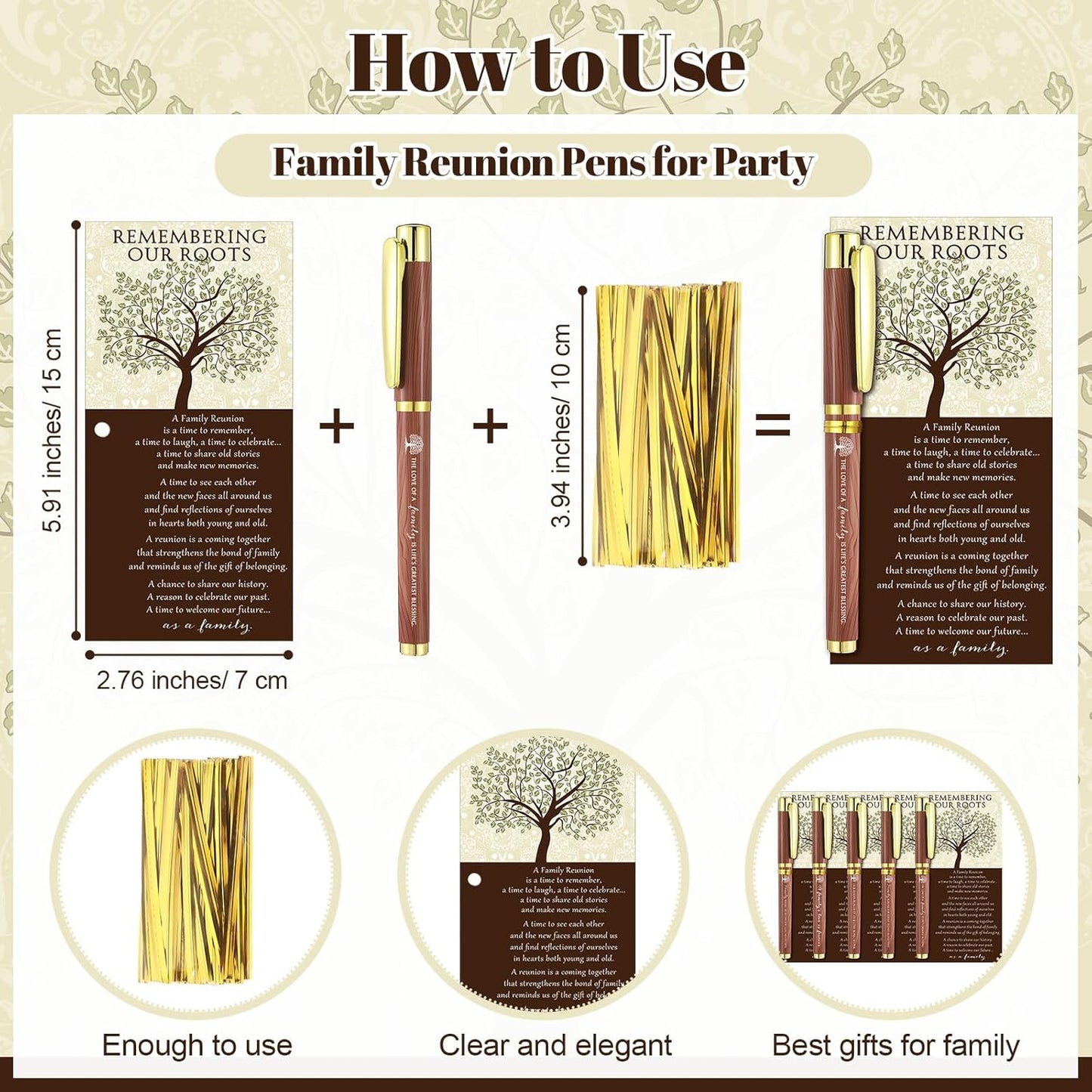 Sayglossy 60 Set Family Reunion Favors Gift Include 5 Styles Ballpoint Pens with Remembering Our Roots Gift Cards and Ties for Gathering Reunion Theme Party Decorations
