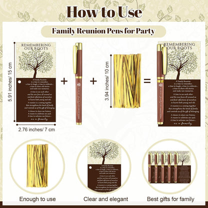 Sayglossy 60 Set Family Reunion Favors Gift Include 5 Styles Ballpoint Pens with Remembering Our Roots Gift Cards and Ties for Gathering Reunion Theme Party Decorations