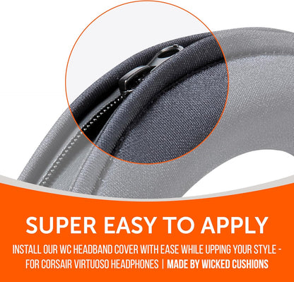 WC BandZ Virtuoso - Protective Headband Cover for Corsair Virtuoso Gaming Headsets - Machine Washable, No More Flaking Leather - Compatible with Virtuoso Wireless, XT, and SE | 90's Black