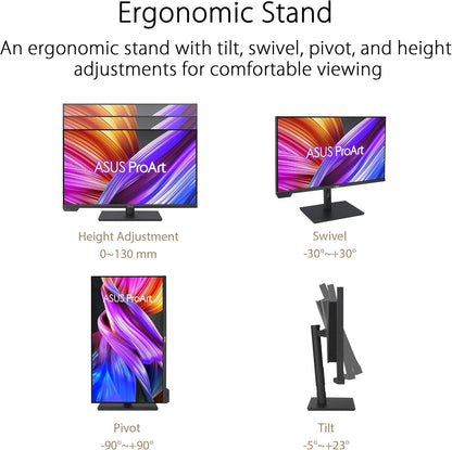 ASUS ProArt Display PA279CV 27” 4K HDR UHD (3840 x 2160) Monitor, IPS, 100% sRGB/Rec. 709, ΔE < 2, USB-C DisplayPort HDMI USB hub, Calman Verified, Eye Care, Tilt Pivot Swivel Height Adjustable