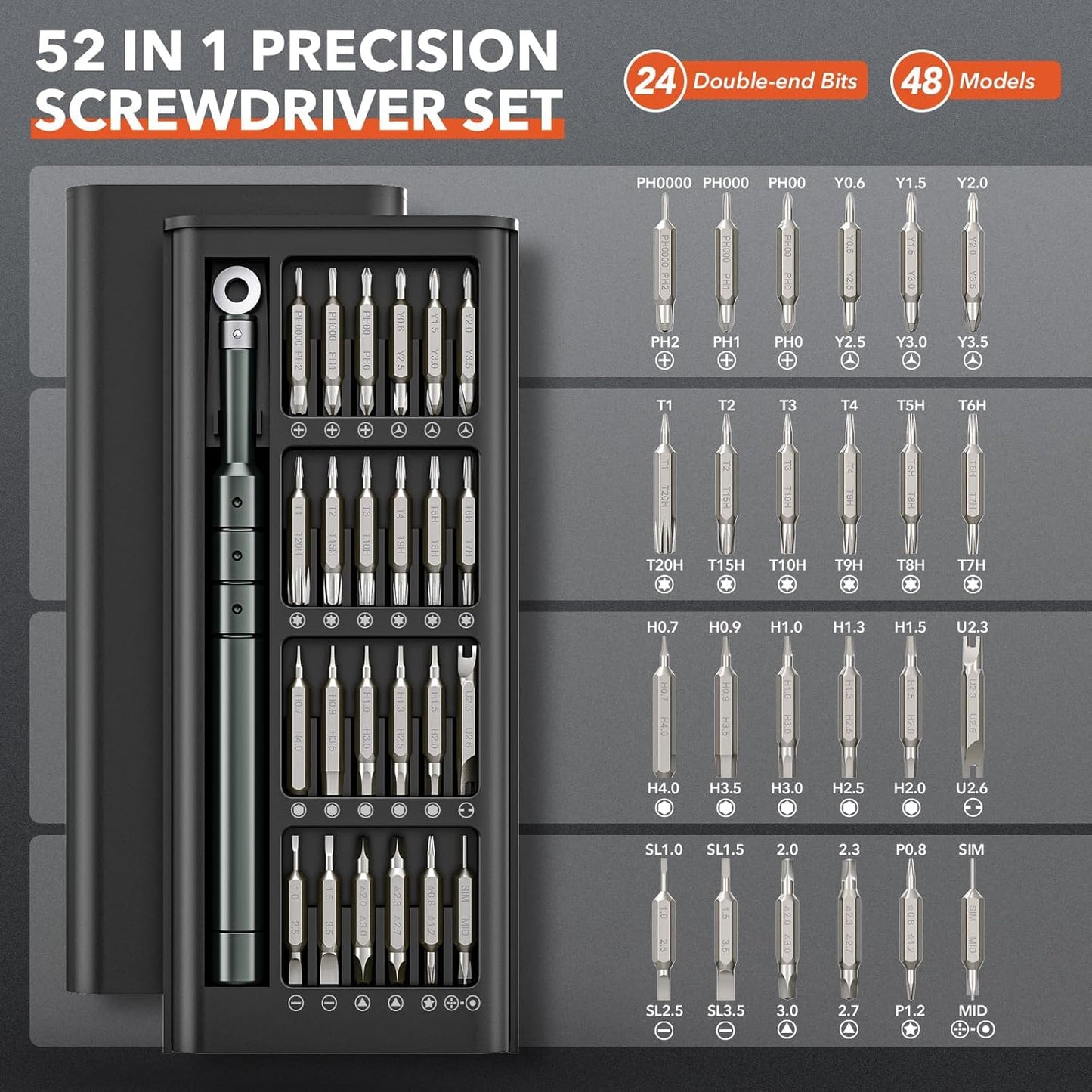 JOREST 50-in-1 Precision Screwdriver Set, Magnetic Mini Repair Tool Kit with Torx & Security Bits - PuriLite