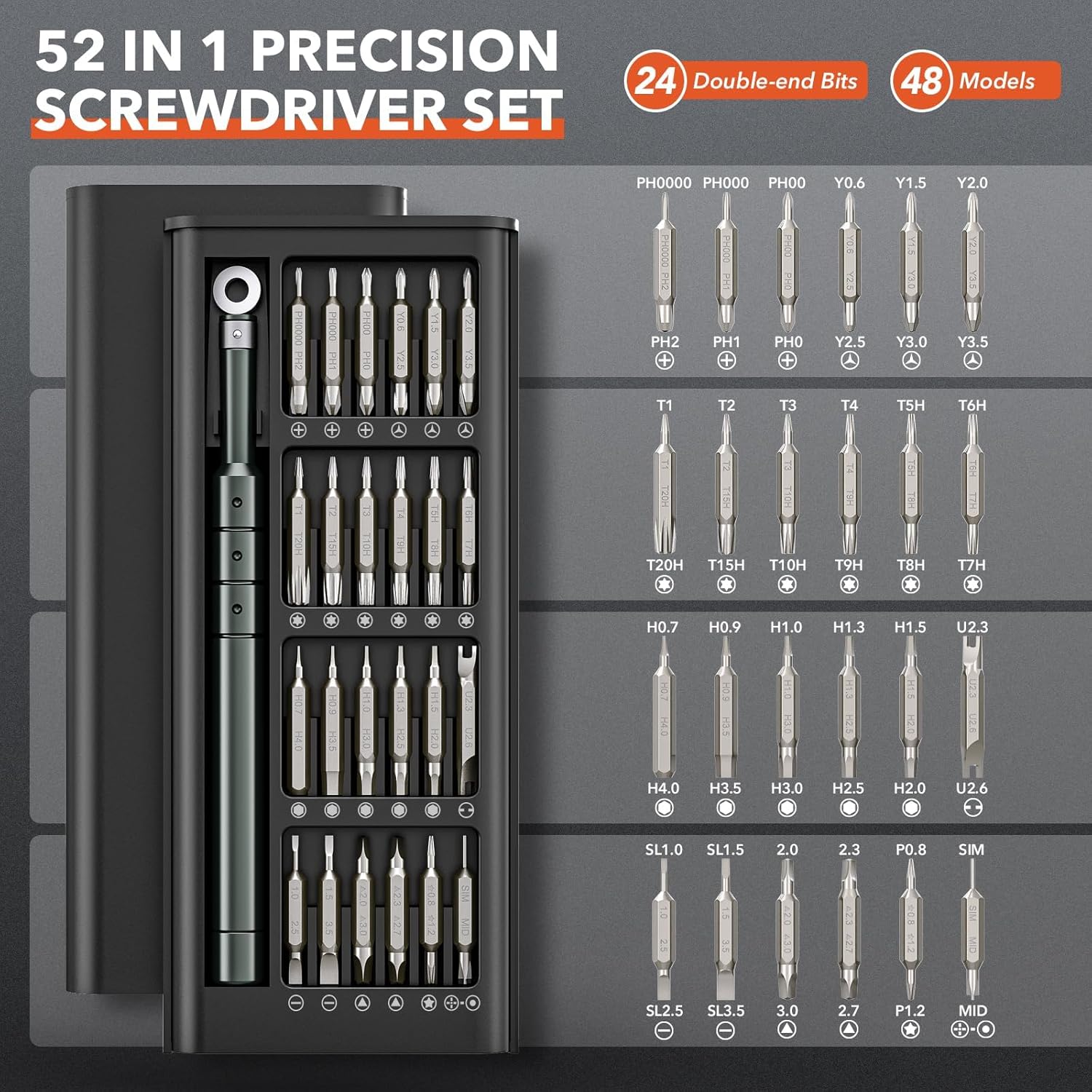 JOREST 50-in-1 Precision Screwdriver Set, Magnetic Mini Repair Tool Kit with Torx & Security Bits - PuriLite