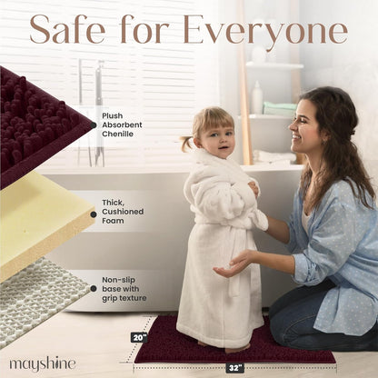 Soft Plush Chenille Bathroom Rug, Absorbent Microfiber Bath Mat, Machine Washable, Non-Slip Grip, Quick-Dry, Thick Shag Carpet Great for Bath, Shower Floor, Bedroom, or Door Mat (Beige, 17x24)
