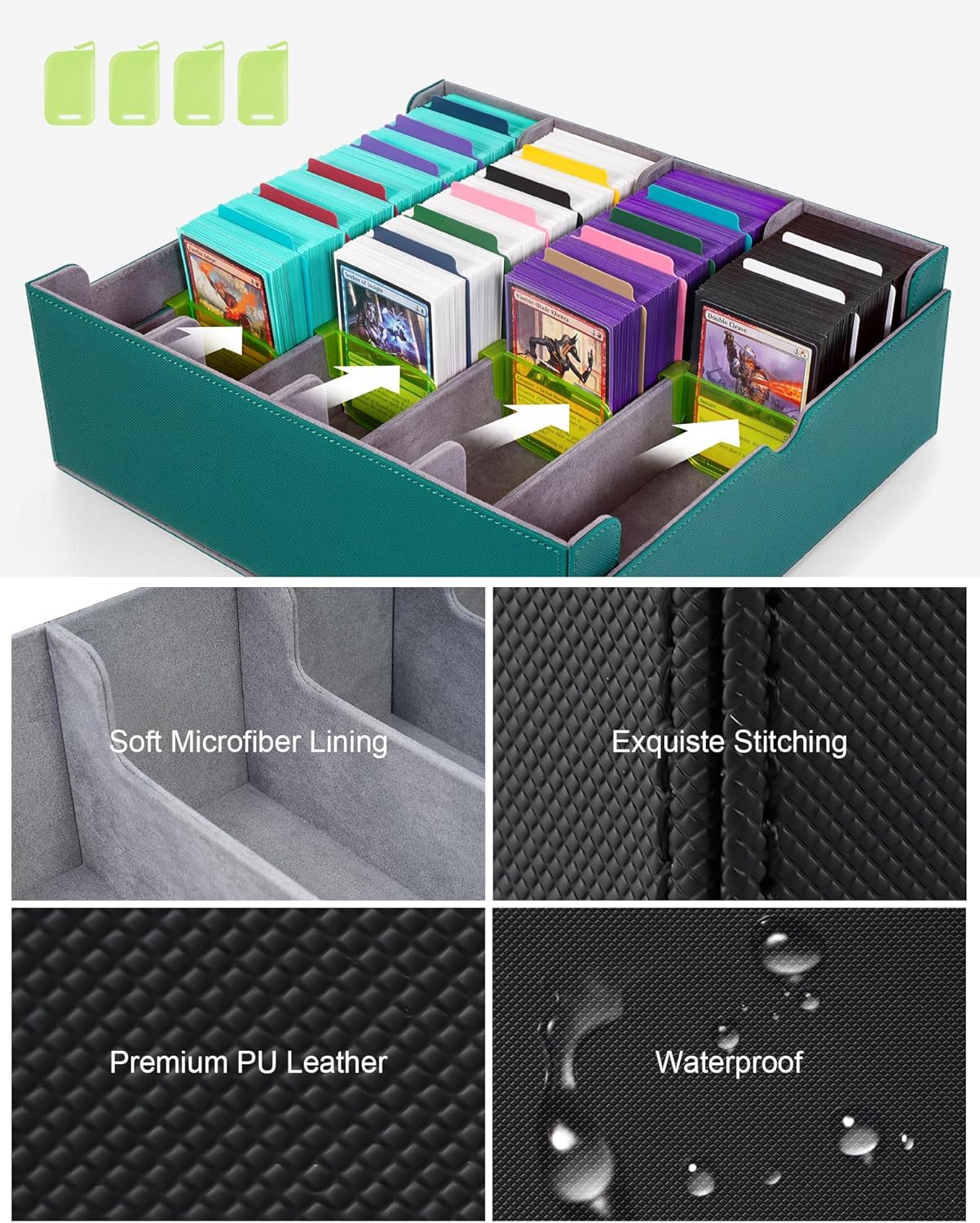 ZLCA Card Storage Box for MTG PTCG, Commander Deck Box Holds 3000+ Cards, Card Storage Case with 4 Stoppers, Card Organizer for TCG Sport Cards (Black)