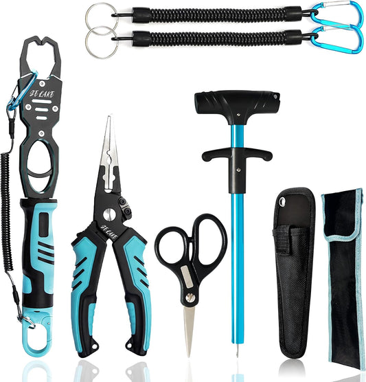 Selake 7 PCS Fishing Tool Kit - Fishing Pliers, Fish Lip Grip w/Weight Scale, Super Line Scissors, Hook Remover | All-in-One Fishing Equipment for Freshwater/Saltwater, Best Gift for Men