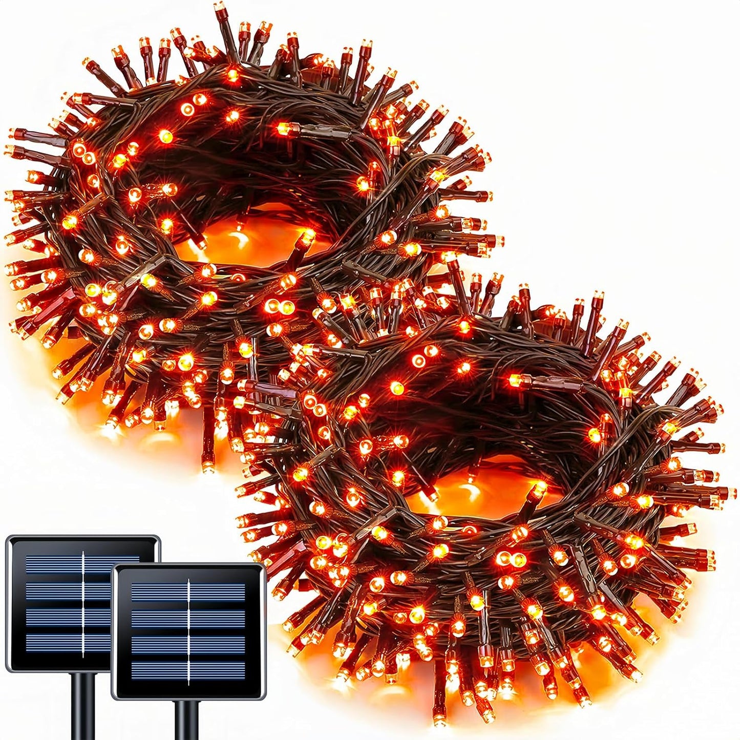 JMEXSUSS 2 Pack 75.5ft Orange Solar Christmas Lights, Total 400 LED Solar String Lights Outdoor Waterproof, 8 Modes Orange Halloween Lights for Tree Patio Garden Thanksgiving Halloween Decorations