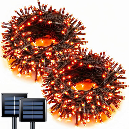 JMEXSUSS 2 Pack 75.5ft Orange Solar Christmas Lights, Total 400 LED Solar String Lights Outdoor Waterproof, 8 Modes Orange Halloween Lights for Tree Patio Garden Thanksgiving Halloween Decorations